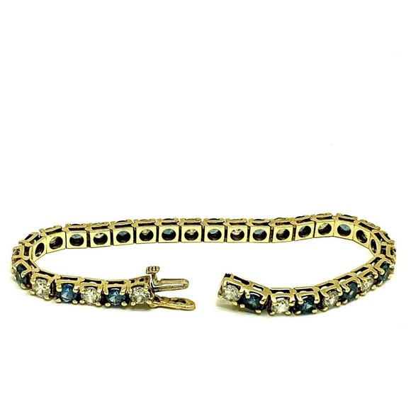 14k Yellow Gold Tennis Bracelet 13CTW Blue & White Cubic Zirconia 7'' inches - Picture 3 of 13